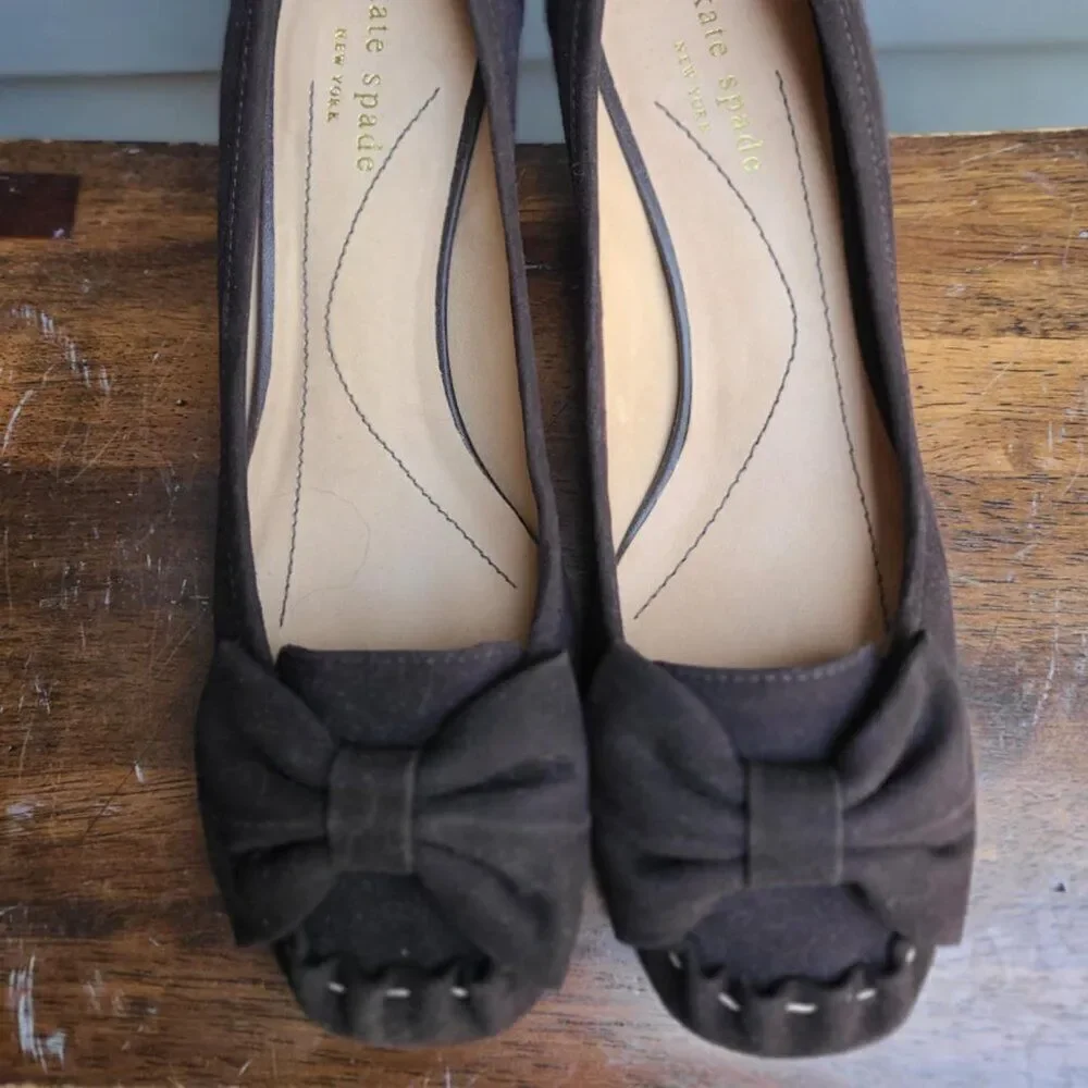 Kate Spade Linette Brown Suede Kitten Heels with Bow NIB!  NWT!  NEW! Size 7 1/2